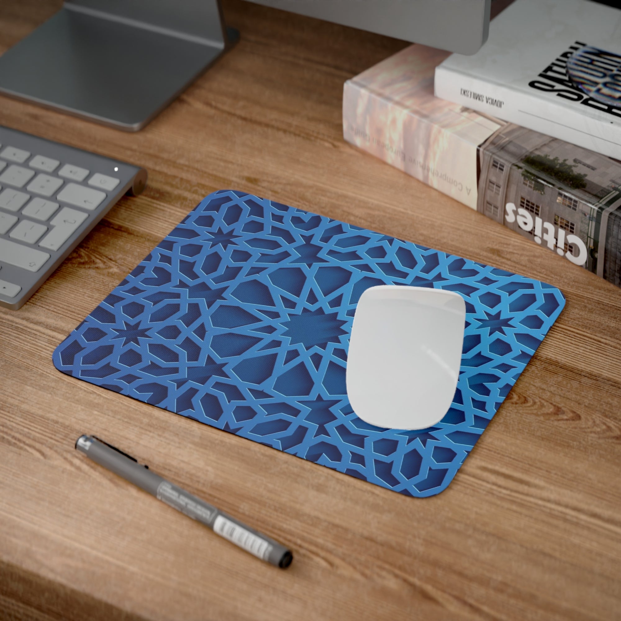 Elegant Blue Geometric Desk Mouse Pad